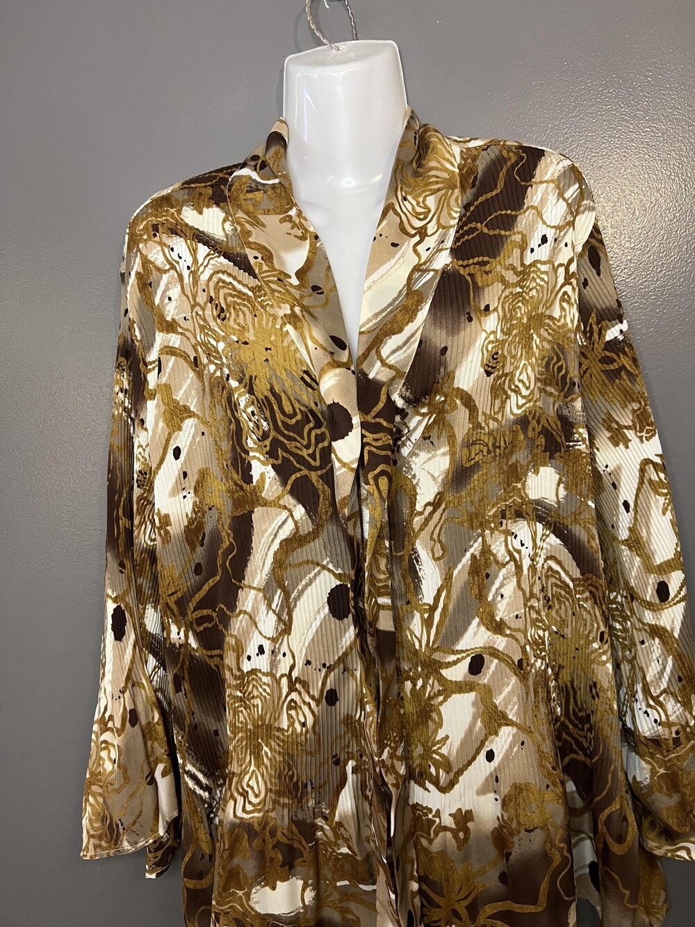 Serenade Kimono Blouse Womens 3X Multicolor Floral Pleated Bell Sleeve Sheer